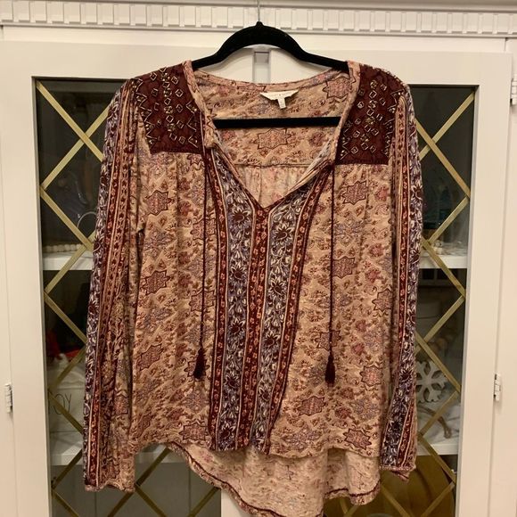 lucky Brand Long Sleeve Blouse Peasant Top - Picture 3 of 7